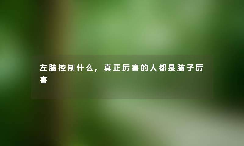 左脑控制什么,真正厉害的人都是脑子厉害