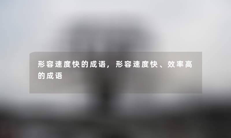 形容速度快的成语,形容速度快、效率高的成语