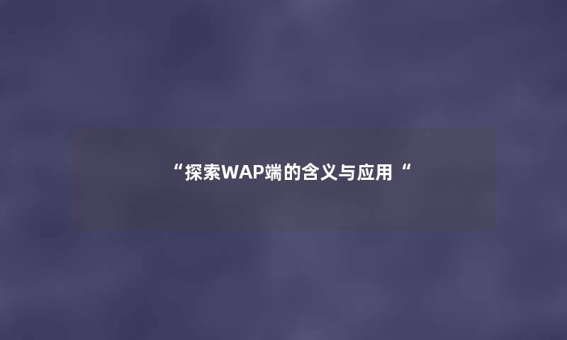 探索WAP端的含义与应用