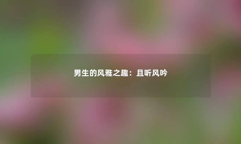 男生的风雅之趣：且听风吟