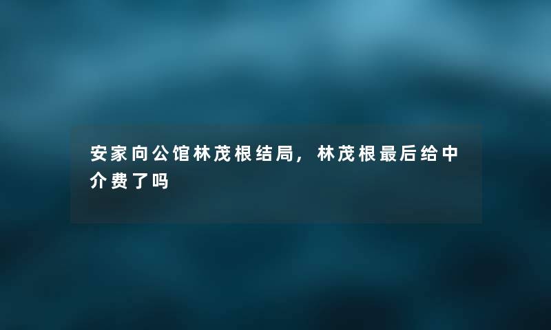安家向公馆林茂根结局,林茂根后给中介费了吗