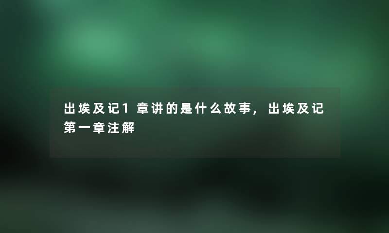 出埃及记1章讲的是什么故事,出埃及记第一章注解