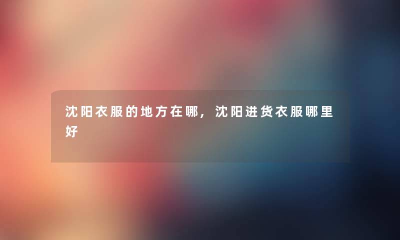 沈阳衣服的地方在哪,沈阳进货衣服哪里好