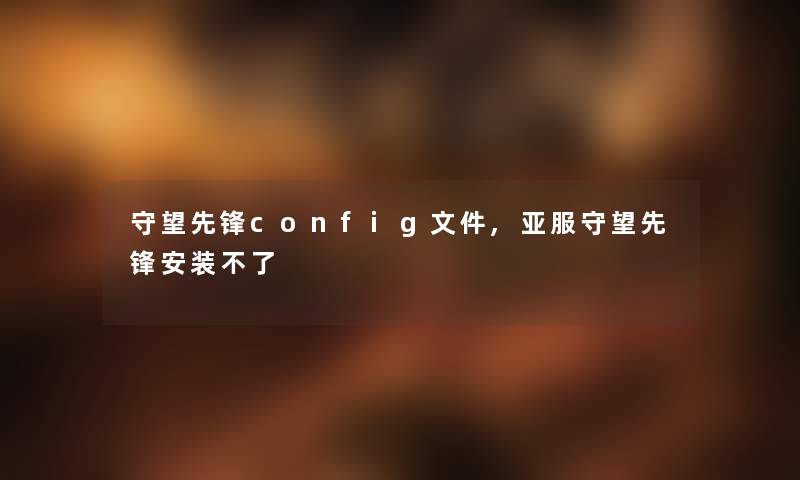 守望先锋config文件,亚服守望先锋安装不了