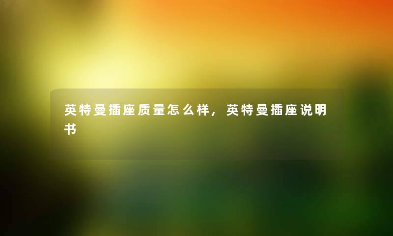 英特曼插座质量怎么样,英特曼插座说明书