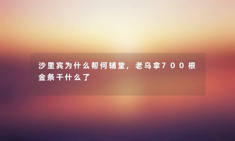 沙里宾为什么帮何辅堂,老乌拿700根金条干什么了