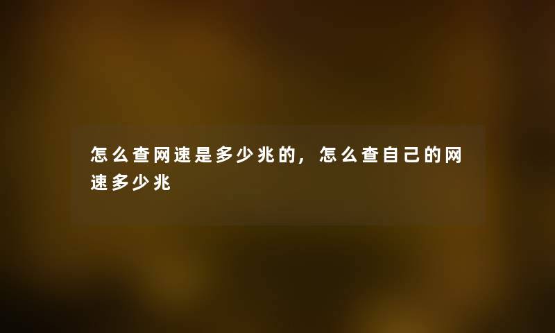 怎么查网速是多少兆的,怎么查自己的网速多少兆