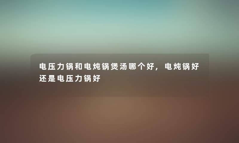 电压力锅和电炖锅煲汤哪个好,电炖锅好还是电压力锅好