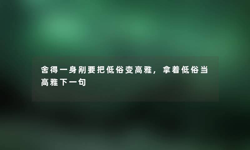 舍得一身剐要把低俗变高雅,拿着低俗当高雅下一句