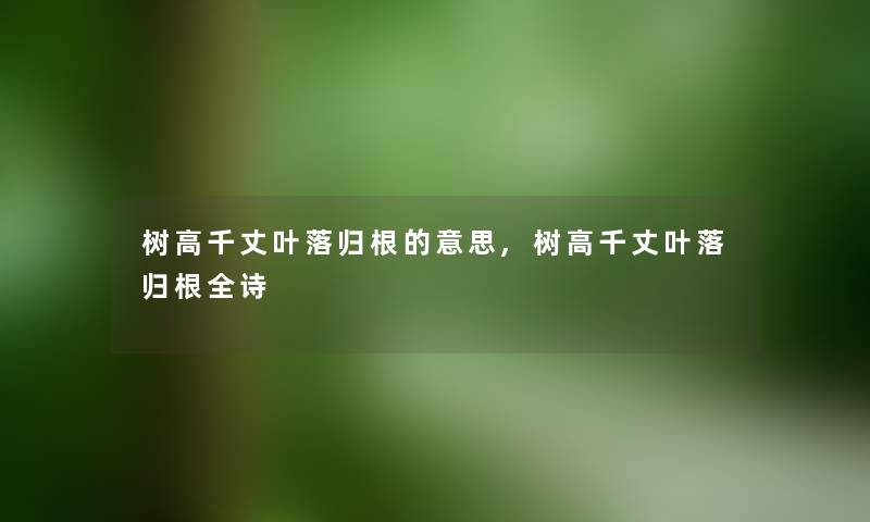 树高千丈叶落归根的意思,树高千丈叶落归根全诗