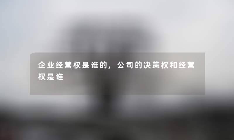 企业经营权是谁的,公司的决策权和经营权是谁