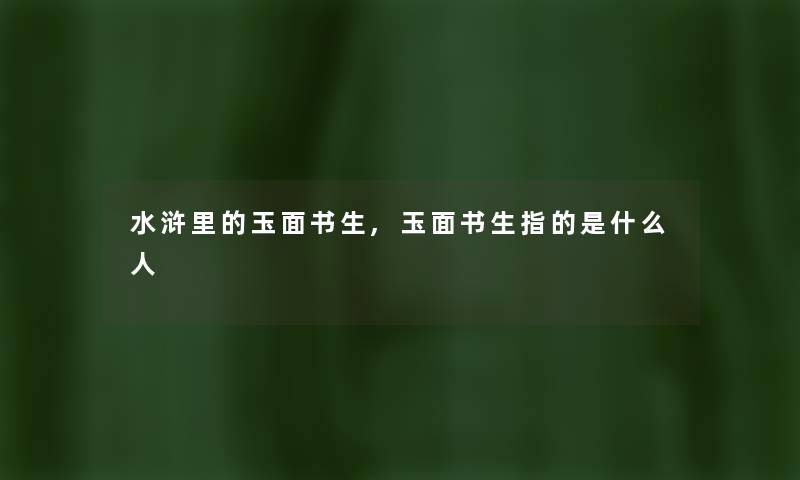 水浒里的玉面书生,玉面书生指的是什么人